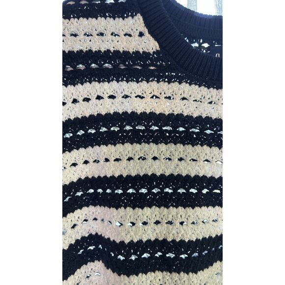 GAP Crochet Sweater Y2K Women Size M White/Navy Split-Hem Oversized Boho - Picture 2 of 8